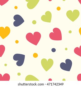 Seamless hearts and dots pattern. Vector repeating texture.