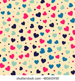 Seamless hearts and dots pattern. Vector repeating texture. Perfect for printing on fabric or paper.