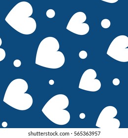 Seamless hearts and dots pattern. Vector repeating texture.