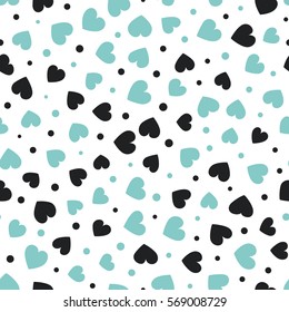 Seamless hearts and dots pattern. Vector repeating texture. Perfect for printing on fabric or paper.