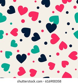 Seamless hearts and dots pattern. Vector repeating texture.