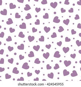 Seamless hearts and dots pattern with white background. Vector repeating texture.