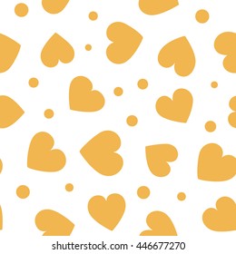 Seamless hearts and dots pattern with white background. Vector repeating texture.