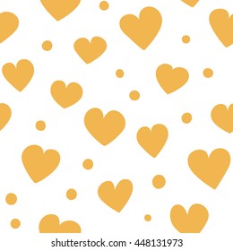 Seamless hearts and dots pattern with white background. Simple vector repeating texture.