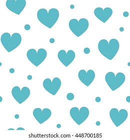Seamless hearts and dots pattern with white background. Simple vector repeating texture.