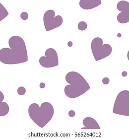 Seamless hearts and dots pattern with white background. Vector repeating texture. Perfect for printing on fabric or paper.