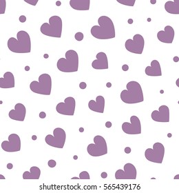 Seamless hearts and dots pattern with white background. Vector repeating texture.