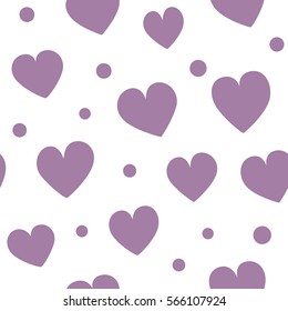 Seamless hearts and dots pattern with white background. Simple vector repeating texture.