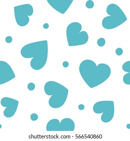 Seamless hearts and dots pattern with white background. Vector repeating texture.