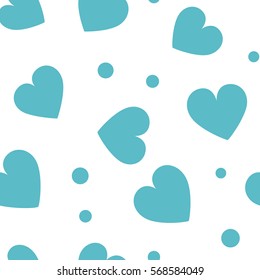 Seamless hearts and dots pattern with white background. Vector repeating texture. Perfect for printing on fabric or paper.