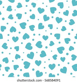 Seamless hearts and dots pattern with white background. Vector repeating texture.