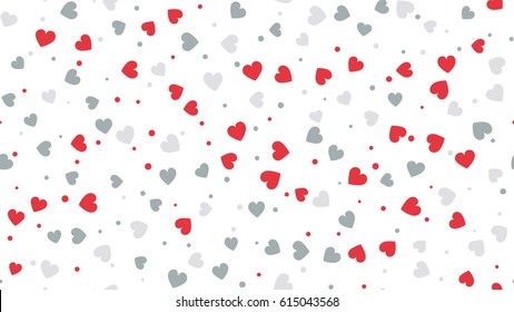 Seamless hearts and dots pattern with white background. Vector repeating texture. Perfect for printing on fabric or paper.