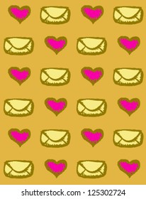 Seamless hearts and envelope illustration background pattern in vector