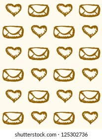 Seamless hearts and envelope illustration background pattern in vector