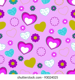 seamless with hearts and flowers