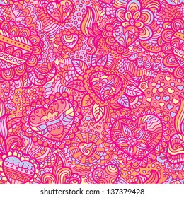 Seamless hearts and flowers background