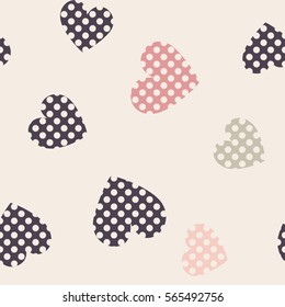 Seamless hearts pattern with beige background. Vector repeating texture.