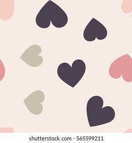 Seamless hearts pattern with beige background. Vector repeating texture. Perfect for printing on fabric or paper.