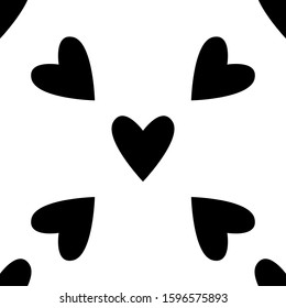 Seamless hearts pattern in black and white. Valentine's day tile background. Romantic vector pattern.