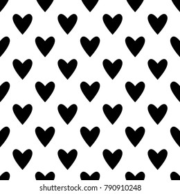 Seamless hearts pattern in black and white. Valentine's day tile background. Romantic vector pattern.