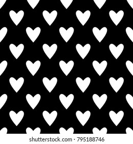 Seamless hearts pattern in black and white. Valentine's day tile background. Romantic vector pattern.
