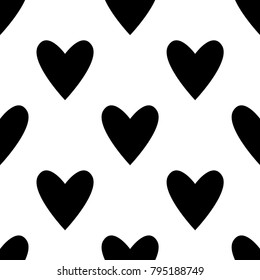 Seamless hearts pattern in black and white. Valentine's day tile background. Romantic vector pattern.