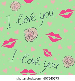 Seamless hearts pattern. Creative Valentine style seamless pattern on a green background.