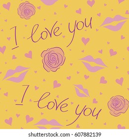 Seamless hearts pattern. Creative Valentine style seamless pattern on a yellow background. Print card, cloth, clothing, wrapping, fabric, gift, banner, poster, greeting, invitation.