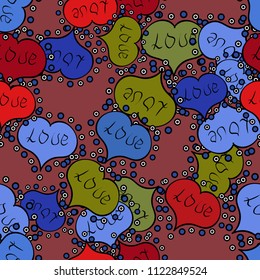 Seamless hearts pattern. Cute red, blue and black colors elements. Repeating texture. Valentine':s Day card seamless background pattern heart. Vector illustration.