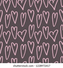 Seamless hearts pattern drawn by hand. Black, gray, pink, blue colour. Cute vector illustration.