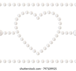 Seamless hearts pattern in garlands. Holiday embellishment made of realistic white pearl. Can be used for wedding or Valentines Day gift paper. Precious bracelet jewelry print. Vector Illustration. 