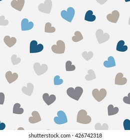 Seamless hearts pattern with gray background. Vector repeating texture.