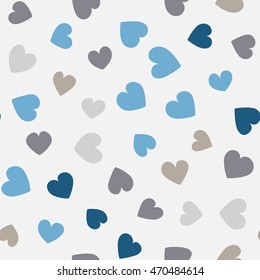 Seamless hearts pattern with gray background. Vector repeating texture.