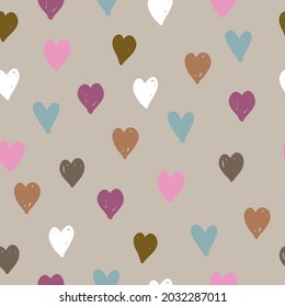 seamless hearts pattern Hand-drawn multicolored hearts on a brown background, perfect for Valentine's Day or to use as wallpaper, paper, and other designs.