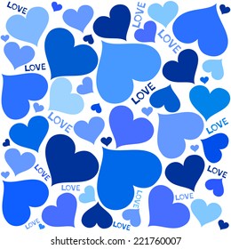 Seamless hearts pattern isolated on white background. Celebration background with blue heart. Vector Illustration