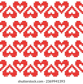 Seamless hearts pattern with a knitted texture.