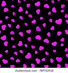 Seamless hearts pattern. Love symbol on black background