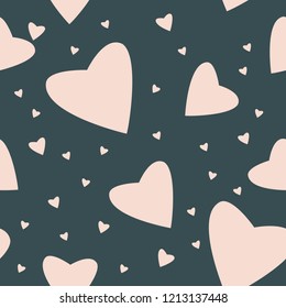 Seamless hearts pattern on dark background. (Vector illustration)