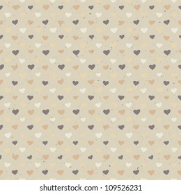 Seamless hearts pattern on paper texture. Vector, EPS10