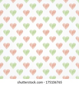 seamless heart's pattern, pink and green pastel vector illustration. Valentine's day