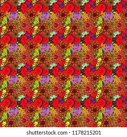 Seamless hearts pattern. Repeating texture. Valentine':s Day card seamless background pattern heart. Cute red, orange and black colors elements. Vector illustration.