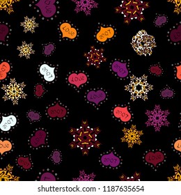 Seamless hearts pattern. Repeating texture. Vector illustration. Valentine':s Day card seamless background pattern heart. Cute black, brown and purple colors elements.