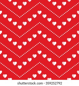 Seamless hearts Pattern. Valentines day red background. Abstract Background. Chains of hearts. 14 February love seamless pattern. Garlands of hearts. Geometric Pattern. Zigzag. Vector Regular Texture