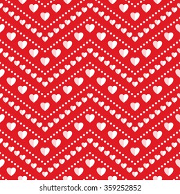 Seamless hearts Pattern. Valentines day red background. Abstract Background. Chains of hearts. 14 February love seamless pattern. Garlands of hearts. Geometric Pattern. Zigzag. Vector Regular Texture