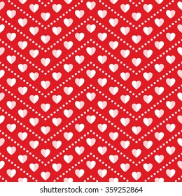 Seamless hearts Pattern. Valentines day red background. Abstract Background. Chains of hearts. 14 February love seamless pattern. Garlands of hearts. Geometric Pattern. Zigzag. Vector Regular Texture