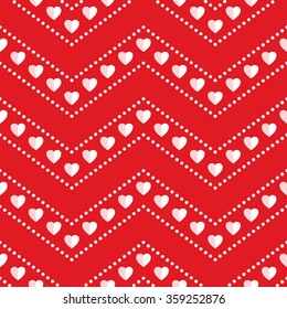 Seamless hearts Pattern. Valentines day red background. Abstract Background. Chains of hearts. 14 February love seamless pattern. Garlands of hearts. Geometric Pattern. Zigzag. Vector Regular Texture