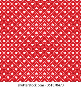 Seamless hearts Pattern. Valentines day red background. Abstract Background. Chains of hearts. 14 February love seamless pattern. Garlands of hearts. Grid. Geometric Pattern. Vector Regular Texture