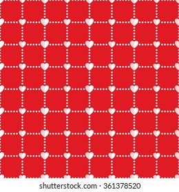 Seamless hearts Pattern. Valentines day red background. Abstract Background. Chains of hearts. 14 February love seamless pattern. Garlands of hearts. Grid. Geometric Pattern. Vector Regular Texture