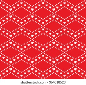 Seamless hearts Pattern. Valentines day red background. Abstract Background. Chains of hearts. 14 February love seamless pattern. Garlands of hearts. Grid. Geometric Pattern. Vector Regular Texture