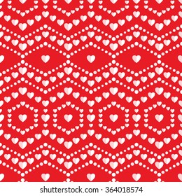 Seamless hearts Pattern. Valentines day red background. Abstract Background. Chains of hearts. 14 February love seamless pattern. Garlands of hearts. Grid. Geometric Pattern. Vector Regular Texture